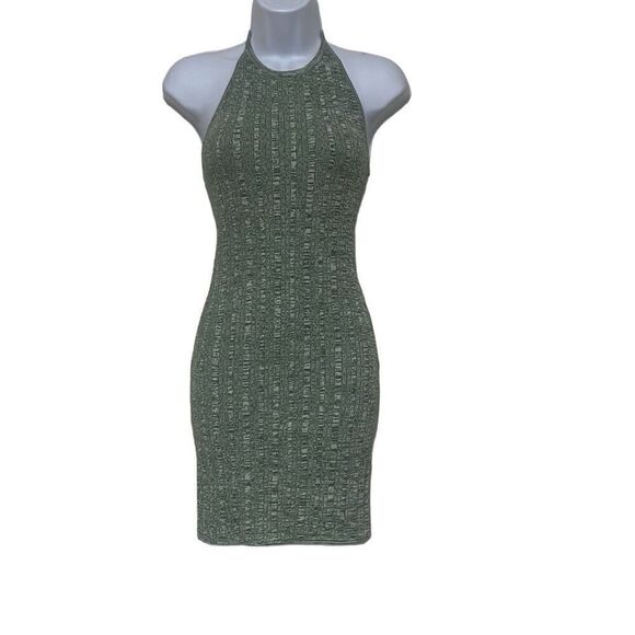 ASTR The Label Vania Mini Dress Olive Green Melange Halter Tie Neck Bodycon Sz 6 - Picture 1 of 9